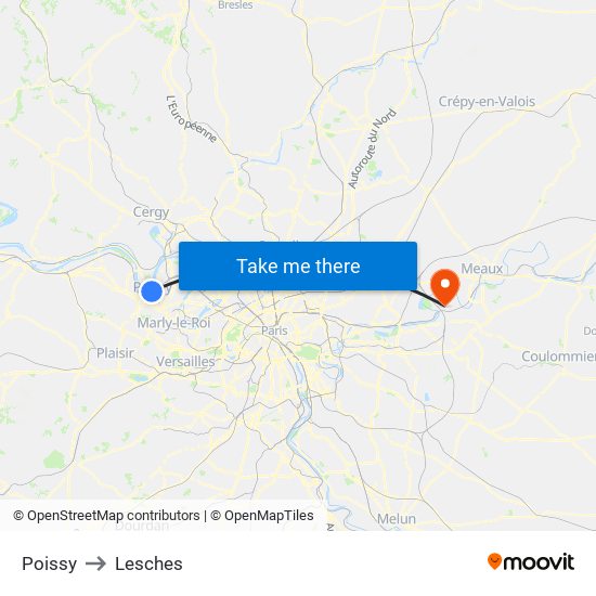 Poissy to Lesches map