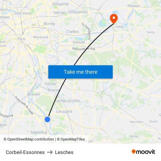 Corbeil-Essonnes to Lesches map