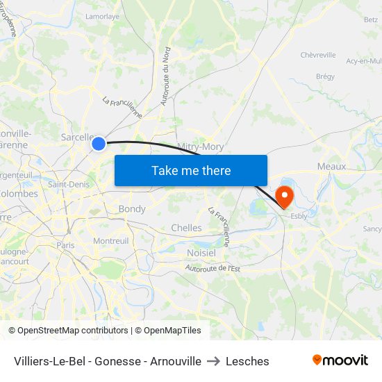 Villiers-Le-Bel - Gonesse - Arnouville to Lesches map