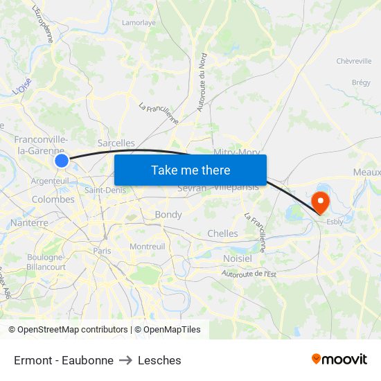 Ermont - Eaubonne to Lesches map