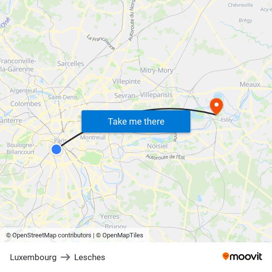 Luxembourg to Lesches map