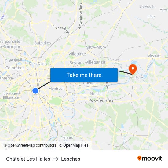 Châtelet Les Halles to Lesches map