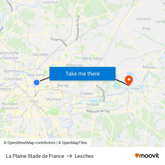 La Plaine Stade de France to Lesches map