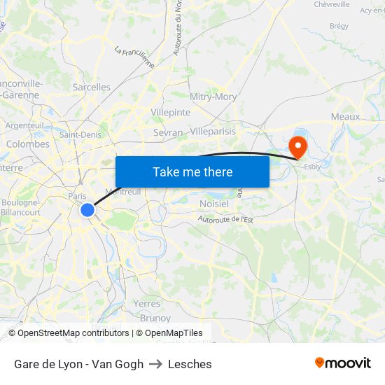 Gare de Lyon - Van Gogh to Lesches map