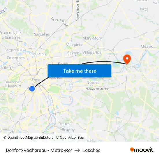 Denfert-Rochereau - Métro-Rer to Lesches map