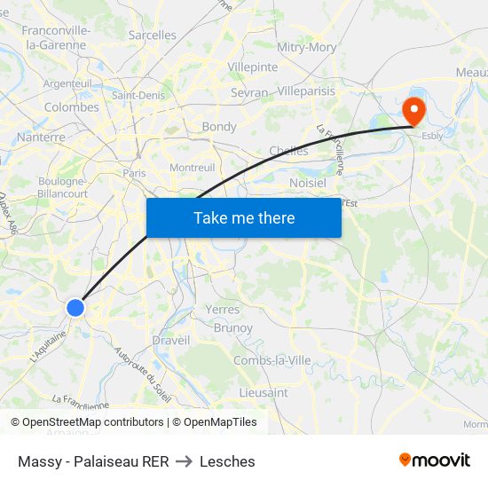 Massy - Palaiseau RER to Lesches map