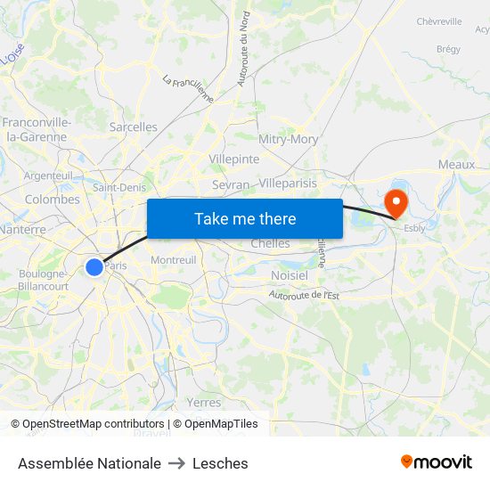 Assemblée Nationale to Lesches map