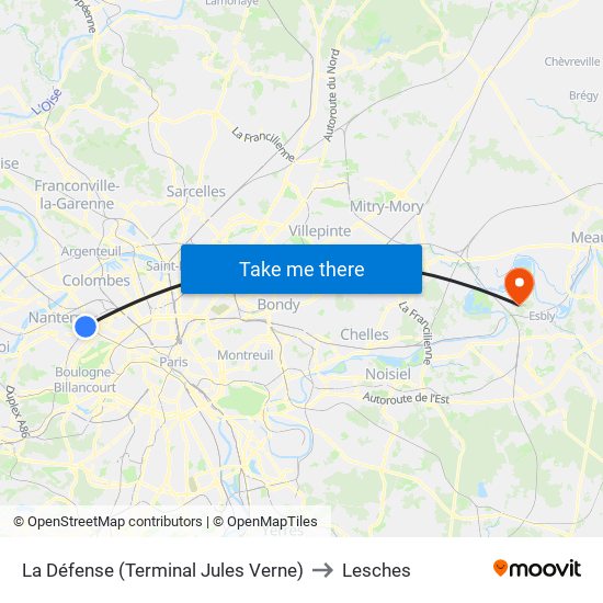 La Défense (Terminal Jules Verne) to Lesches map
