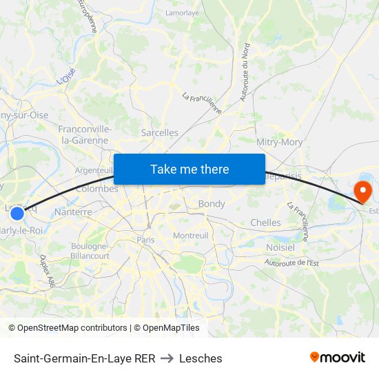 Saint-Germain-En-Laye RER to Lesches map