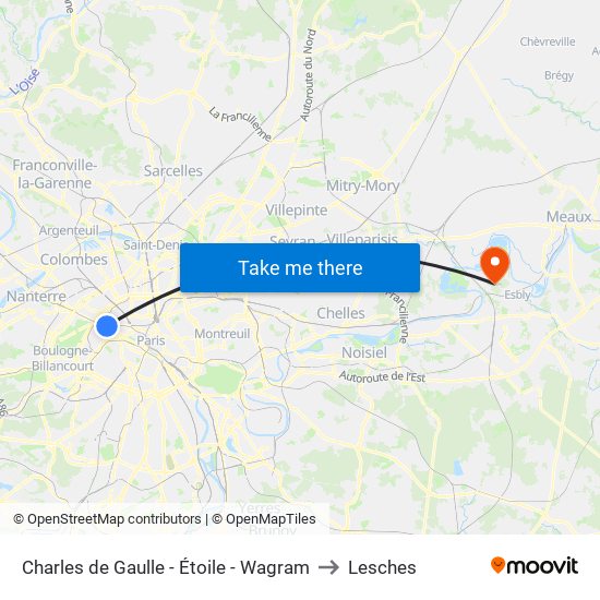 Charles de Gaulle - Étoile - Wagram to Lesches map
