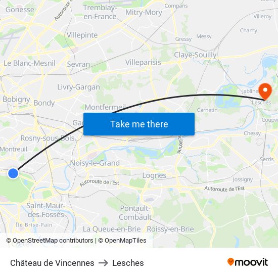 Château de Vincennes to Lesches map