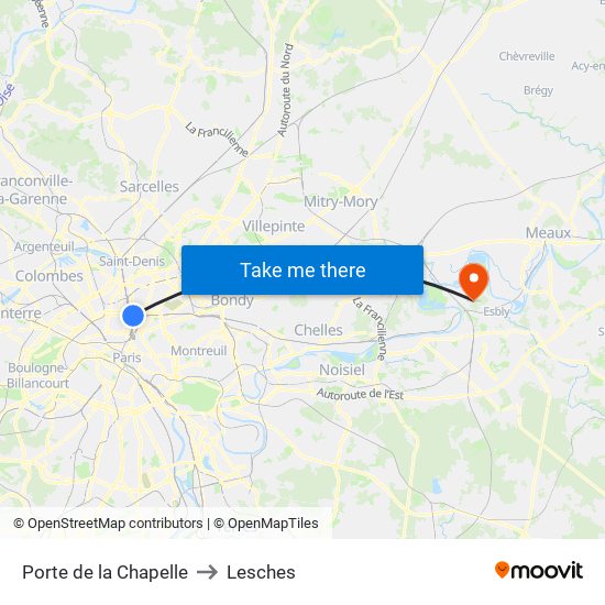 Porte de la Chapelle to Lesches map