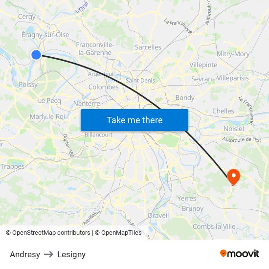 Andresy to Lesigny map