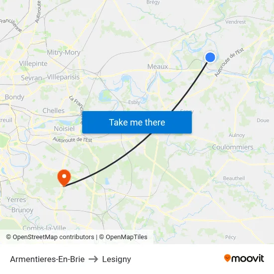 Armentieres-En-Brie to Lesigny map