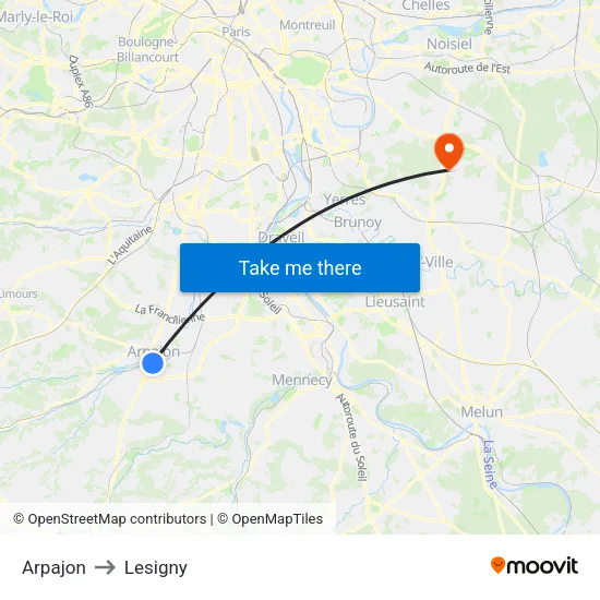 Arpajon to Lesigny map