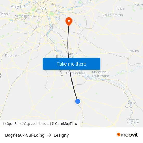Bagneaux-Sur-Loing to Lesigny map