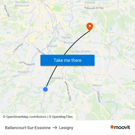 Ballancourt-Sur-Essonne to Lesigny map
