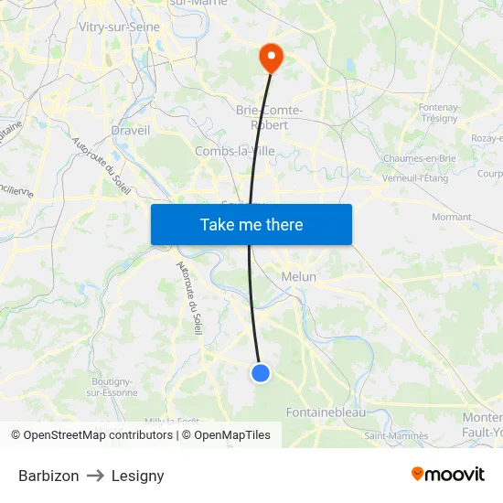 Barbizon to Lesigny map
