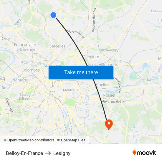 Belloy-En-France to Lesigny map