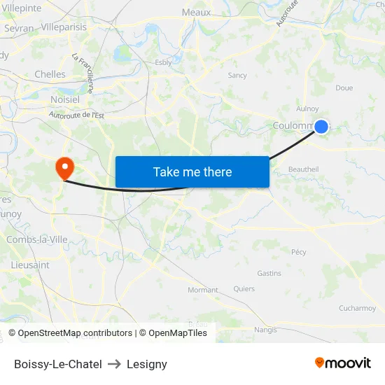 Boissy-Le-Chatel to Lesigny map