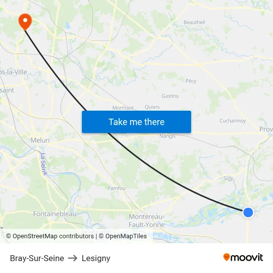 Bray-Sur-Seine to Lesigny map