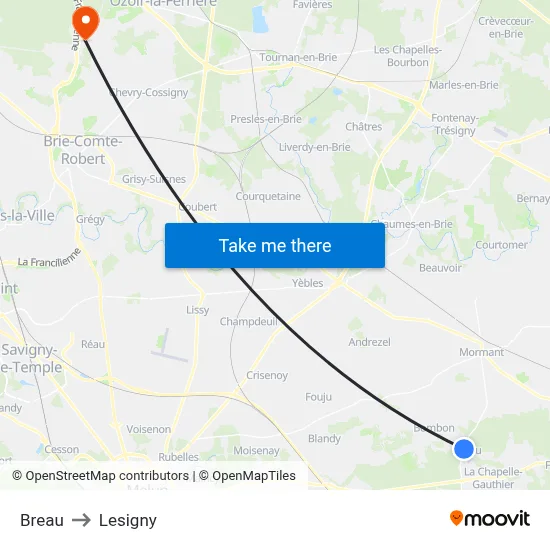 Breau to Lesigny map