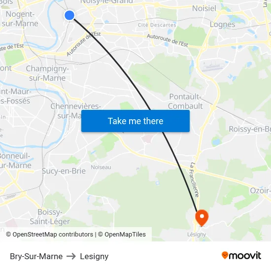 Bry-Sur-Marne to Lesigny map