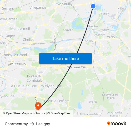 Charmentray to Lesigny map