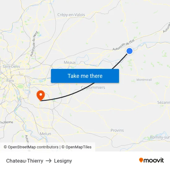 Chateau-Thierry to Lesigny map