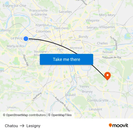 Chatou to Lesigny map