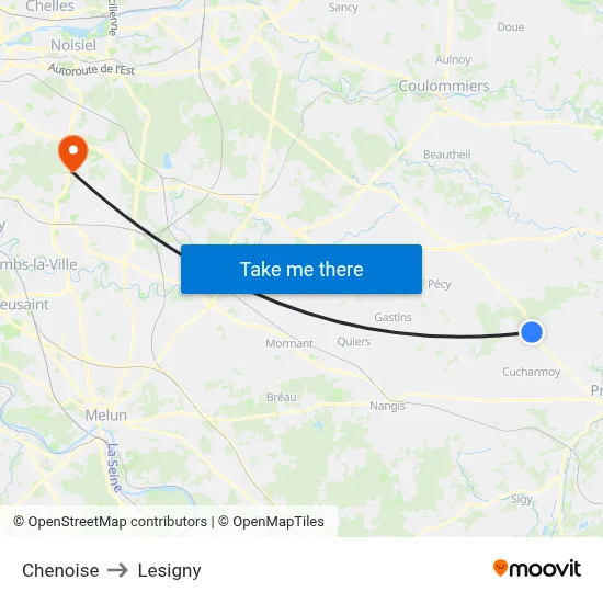 Chenoise to Lesigny map