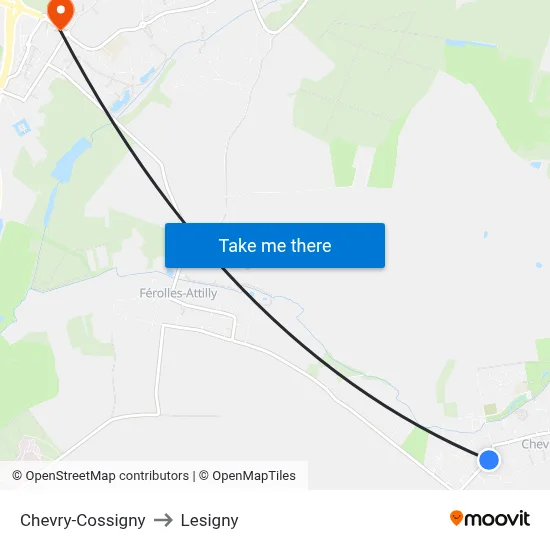 Chevry-Cossigny to Lesigny map