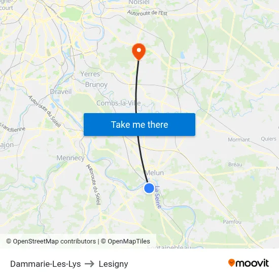 Dammarie-Les-Lys to Lesigny map