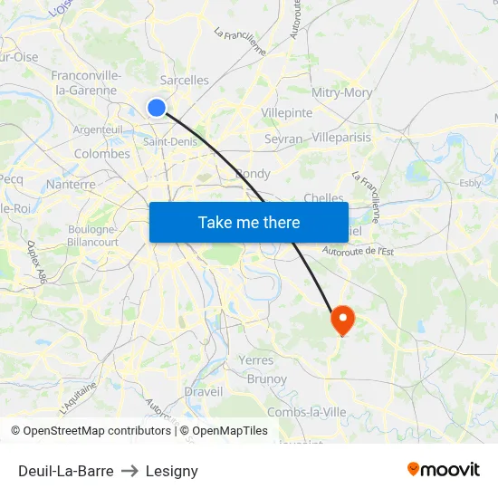 Deuil-La-Barre to Lesigny map
