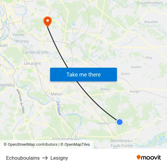 Echouboulains to Lesigny map