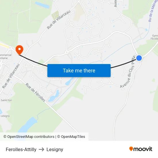 Ferolles-Attilly to Lesigny map