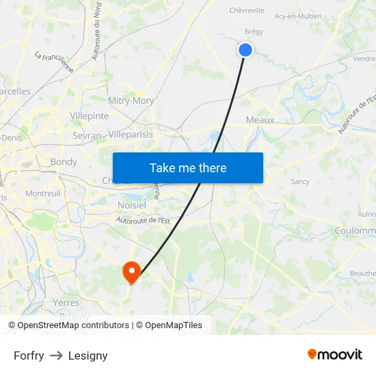 Forfry to Lesigny map