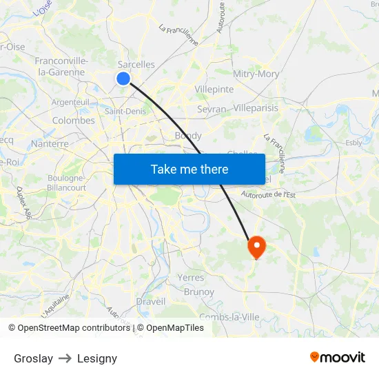 Groslay to Lesigny map