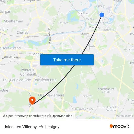 Isles-Les-Villenoy to Lesigny map