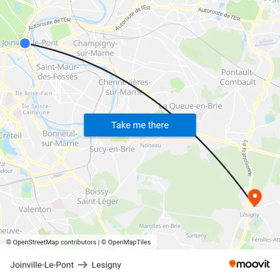 Joinville-Le-Pont to Lesigny map