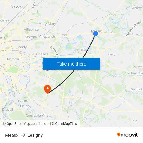 Meaux to Lesigny map