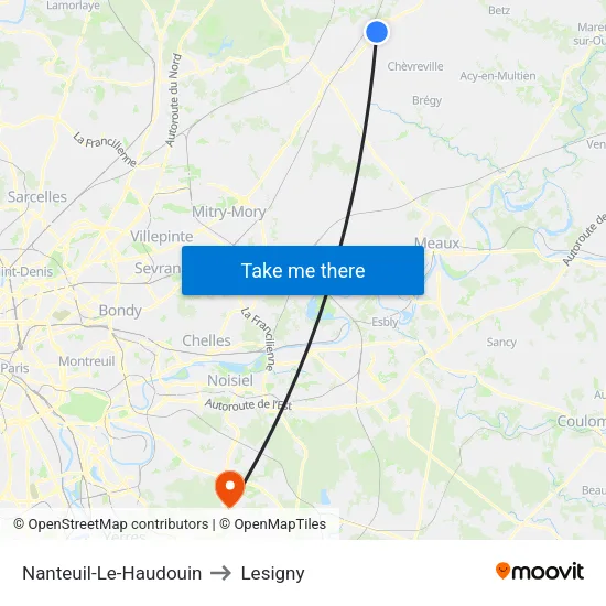 Nanteuil-Le-Haudouin to Lesigny map