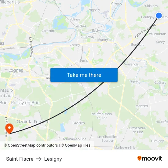 Saint-Fiacre to Lesigny map