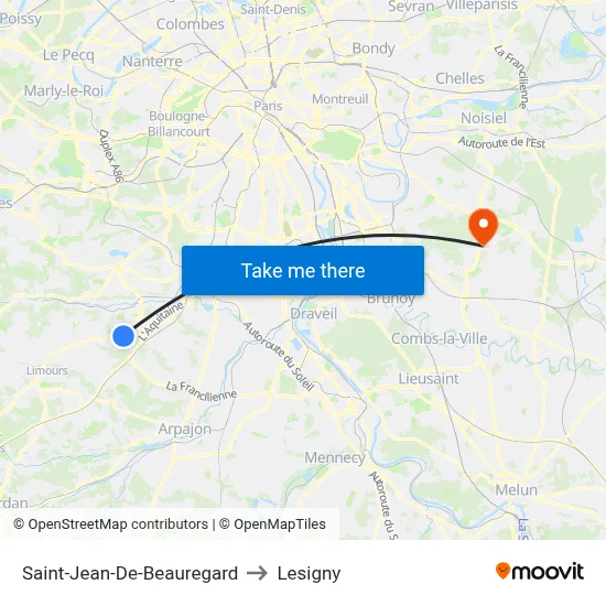 Saint-Jean-De-Beauregard to Lesigny map