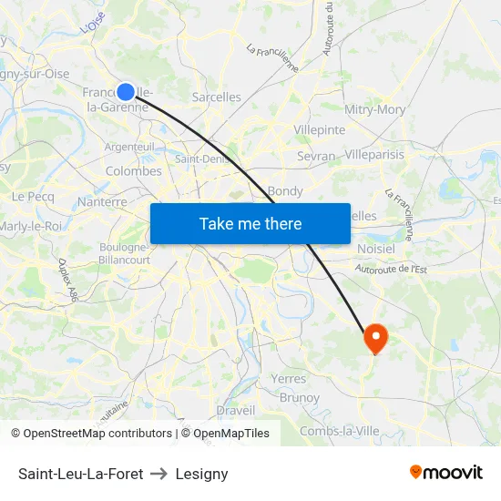 Saint-Leu-La-Foret to Lesigny map