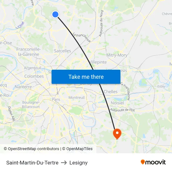 Saint-Martin-Du-Tertre to Lesigny map