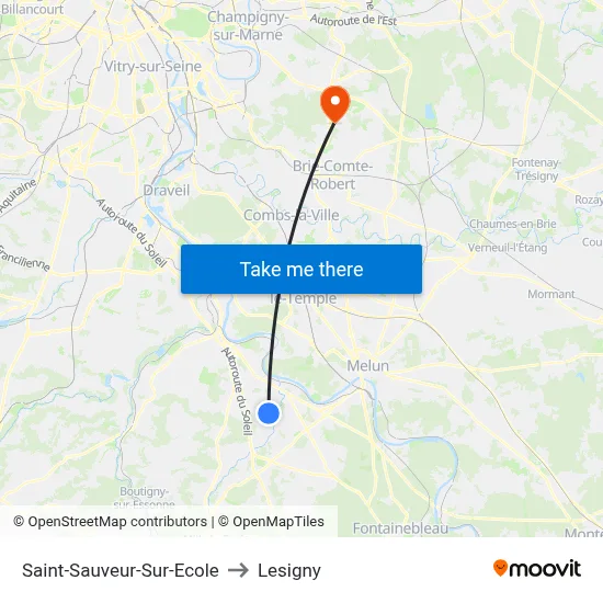 Saint-Sauveur-Sur-Ecole to Lesigny map