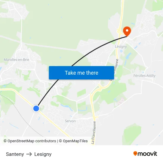Santeny to Lesigny map