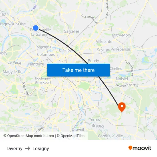 Taverny to Lesigny map