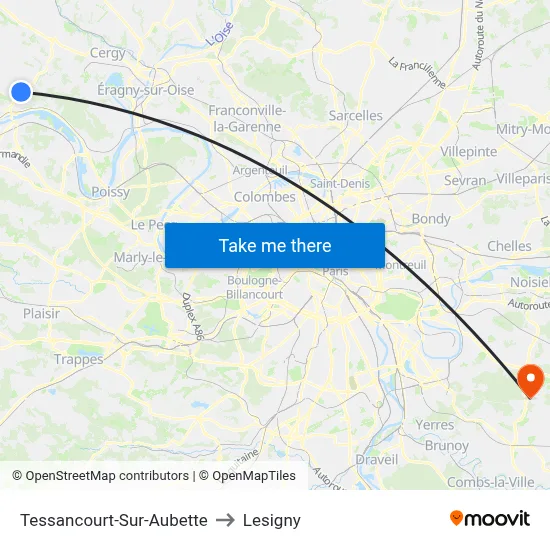Tessancourt-Sur-Aubette to Lesigny map